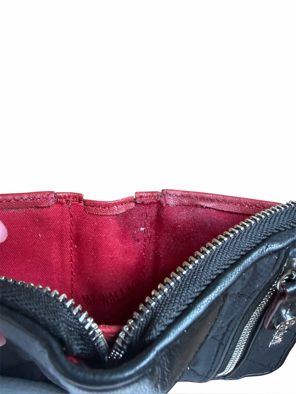 MZ Wallace Crosby Quilted & Leather Zip Wallet in Black with Red Trim Accents - Picture 8 of 8